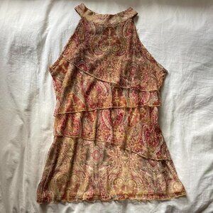 Y2K Vintage Paisley Print Ruffle Sleeveless Top